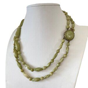 Vintage De Pinna Green Double Strand Necklace Green Marbled Picasso Glass Bead